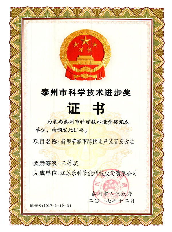 2017年科學技術獎三等獎（泰州）